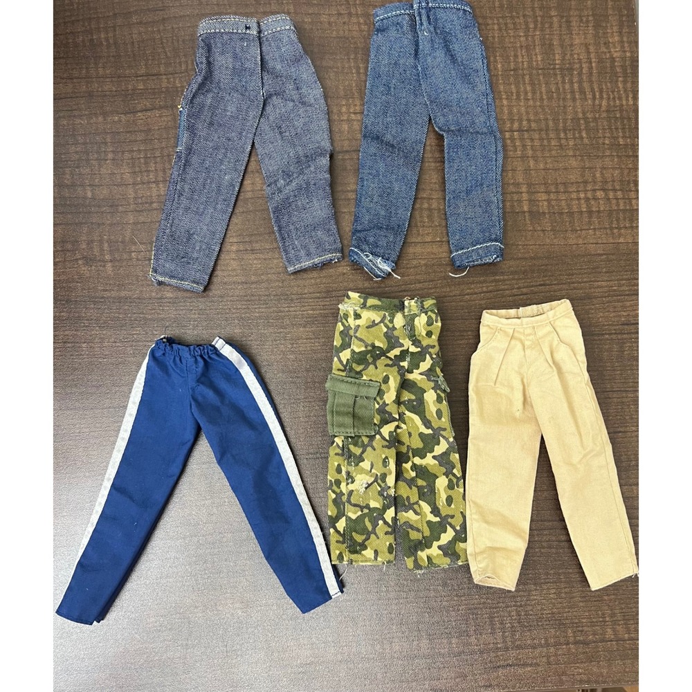 Vintage Ken Doll Clothes Lot Denim Jeans Camo Cargo Sweatpants Khaki Pants 5 Pc
